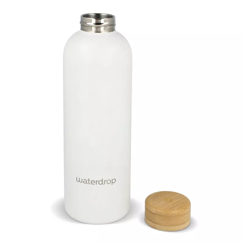 Butelka ze stali nierdzewnej Waterdrop z bambusową nakrętką 600 ml - biały (LT47002-N0001)