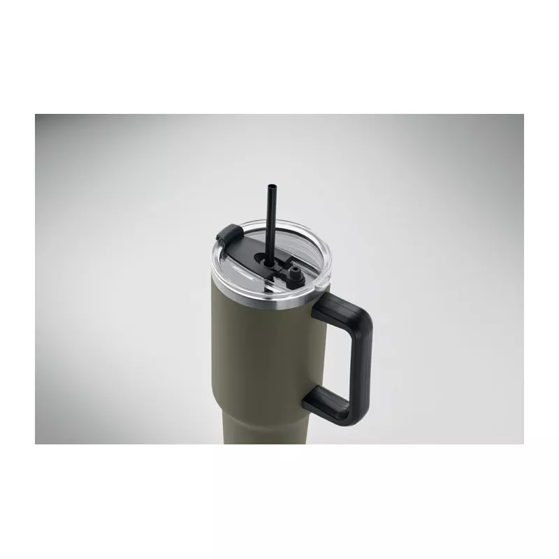 Kubek termiczny stalowy ze słomką 1200 ml SUMA - Ciemnozielony (MO2327-60)