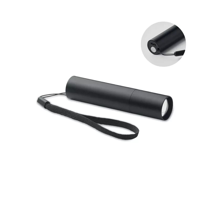 Latarka aluminiowa akumulatorowa z zoomem ALUMINATE - Czarny (MO2461-03)