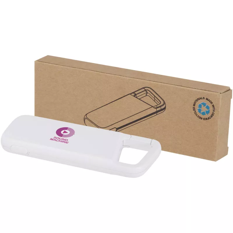 Alkes wodoodporny powerbank z karabińczykiem o pojemności 5000 mAh i mocy 12 W, wykonany z tworzyw sztucznych pochodzących z recyklingu - Biały (12447001)
