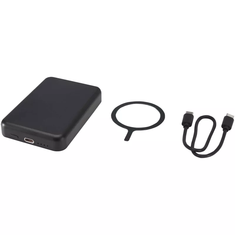 Acrab magnetyczny bezprzewodowy powerbank o pojemności 5000 mAh i mocy 15 W z technologią PD 20 W — wykonany z tworzyw sztycznych pochodzących z recyklingu. - Czarny (12444190)