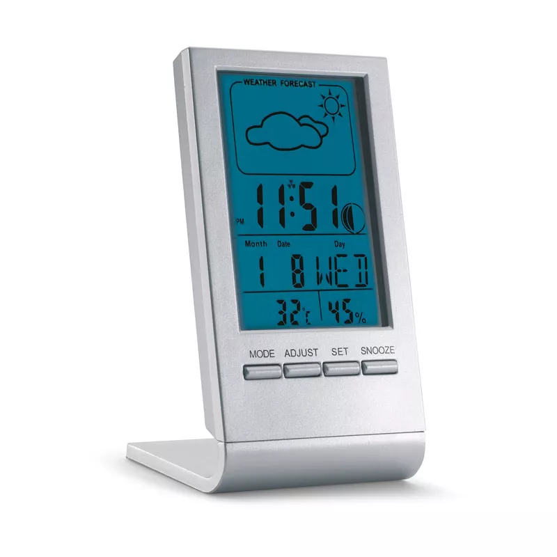 Stacja pogodowa z budzikiem LCD SKY - Srebrny (KC6460-14)