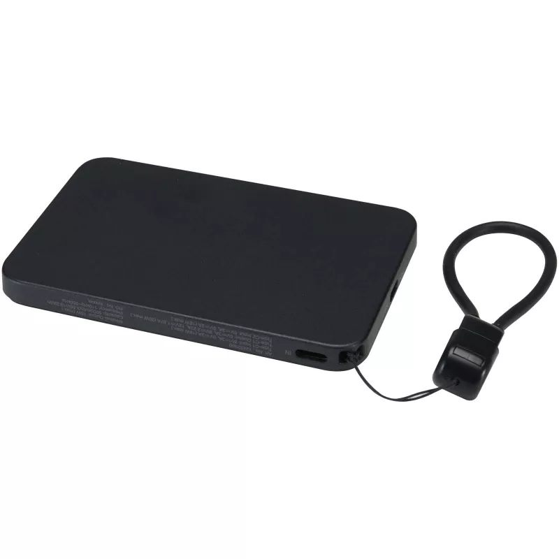 Powerbank SMART o pojemności 5000 mAh, wykonany z tworzywa sztucznego pochodzącego z recyklingu, ze smyczą na szyję - Czarny (12452990)