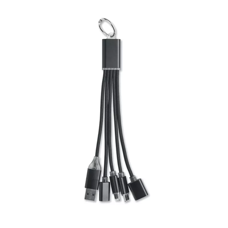 Brelok z kablem 3 w 1 i hubem USB aluminiowy HUBLUE - Czarny (MO3150-03)