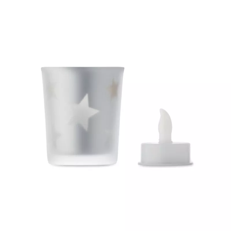 Świeczka LED tealight w szklanym słoiku LANDLE - Srebrny Mat (CX1572-16)
