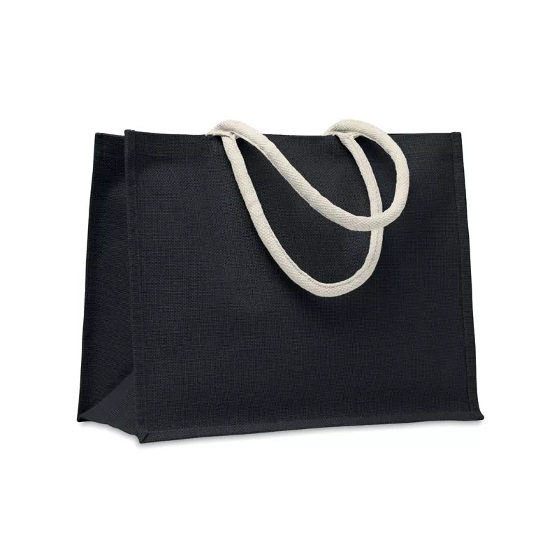 Torba jutowa laminowana z bawełnianymi uchwytami AURA - Czarny (MO6443-03)