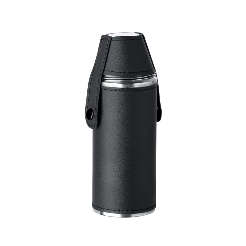 Butelka stalowa 230 ml z 2 kieliszkami COCOON - Czarny (MO2628-03)
