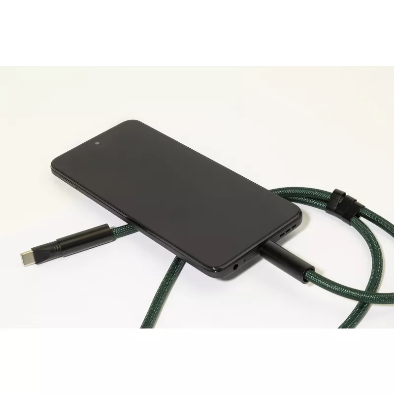 HolCharge smycz, uchwyt na telefon, kabel 60W RPET - ciemno zielony (AP864133-07A)