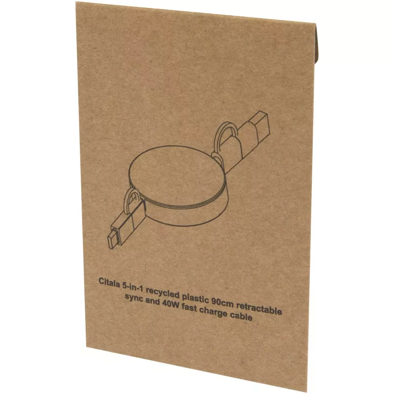 Citala zwijany kabel do synchronizacji danych i szybkiego ładowania 5 w 1 40 W o długości 90 cm z tworzyw sztucznych pochodzących z recyklingu - Czarny (12443090)