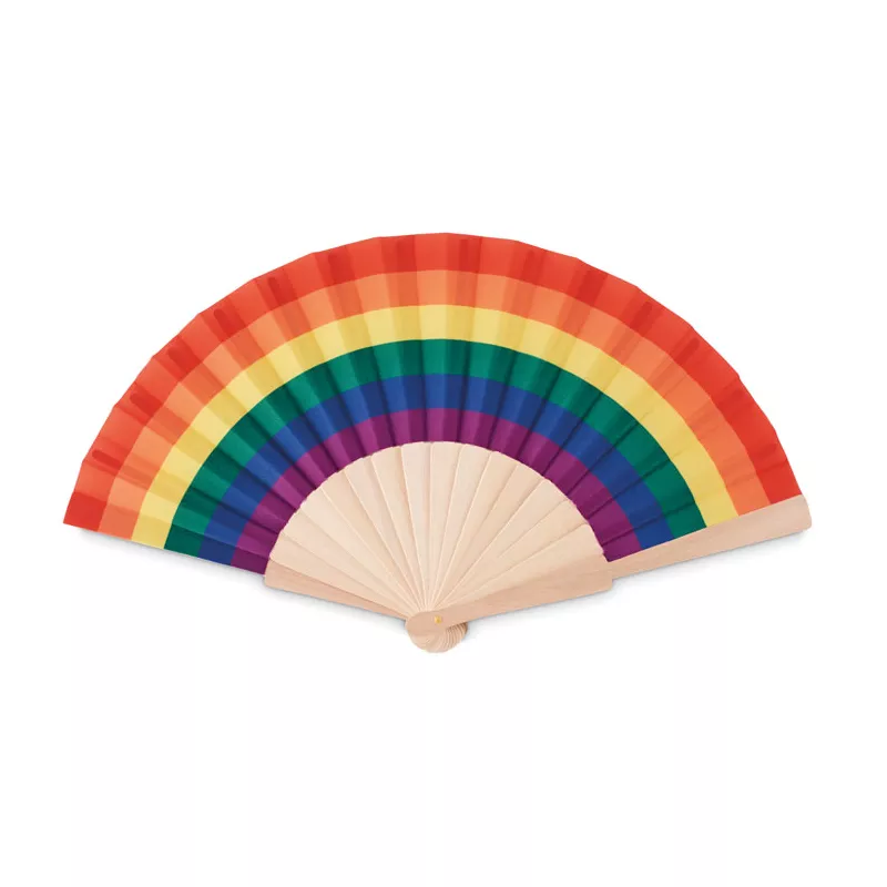 Wachlarz drewniany z tęczowym wzorem BOWFAN - Wielokolorowy (MO6446-99)