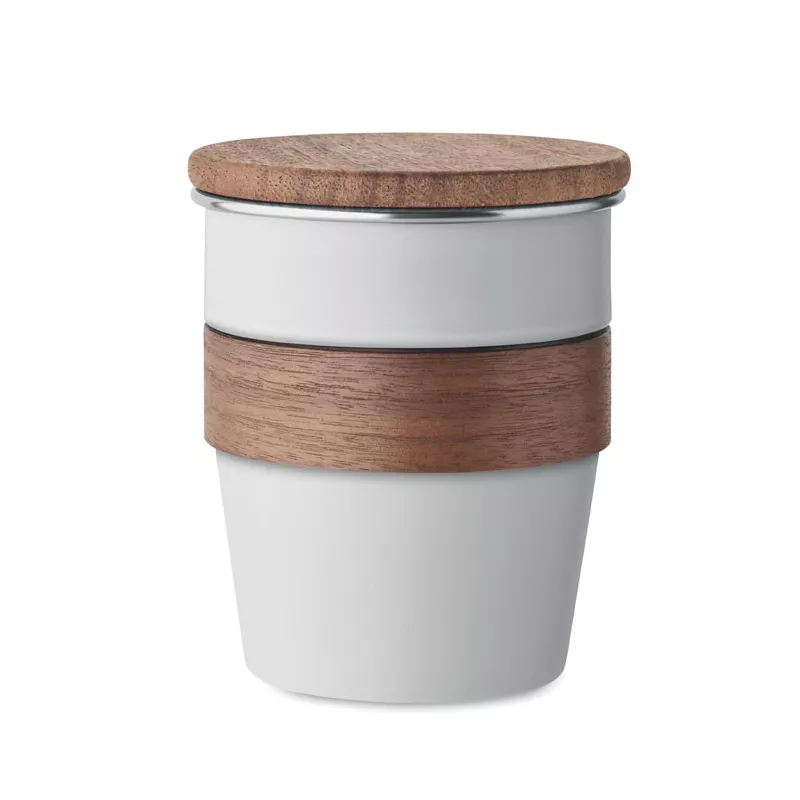Kubek stalowy z pokrywką z orzecha 350 ml WALNUT - Bialy (MO2322-06)