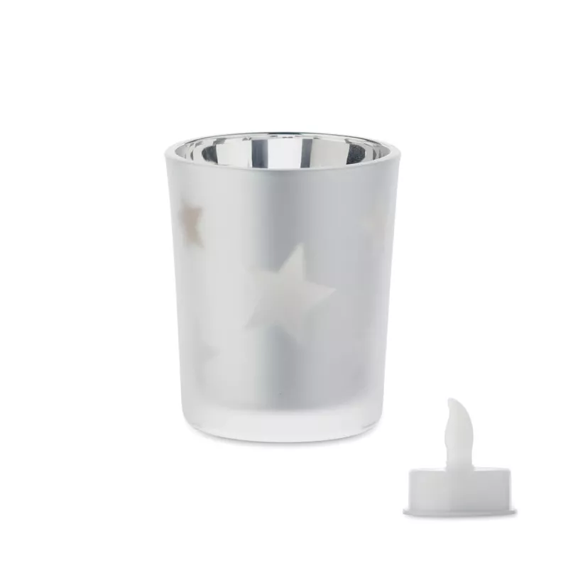 Świeczka LED tealight w szklanym słoiku LANDLE - Srebrny Mat (CX1572-16)