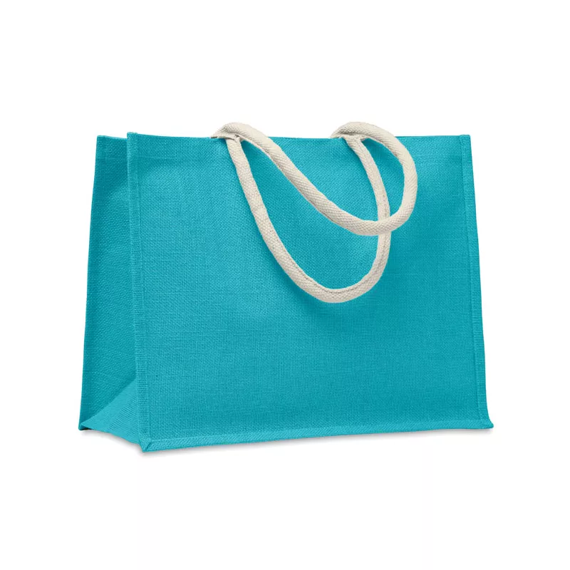 Torba jutowa laminowana z bawełnianymi uchwytami AURA - Turkusowy (MO6443-12)