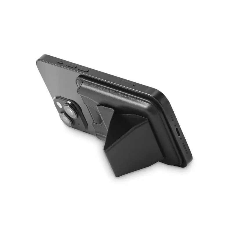 Etui na telefon magnetyczne z podstawką z PU LEAMAG - Czarny (MO2654-03)