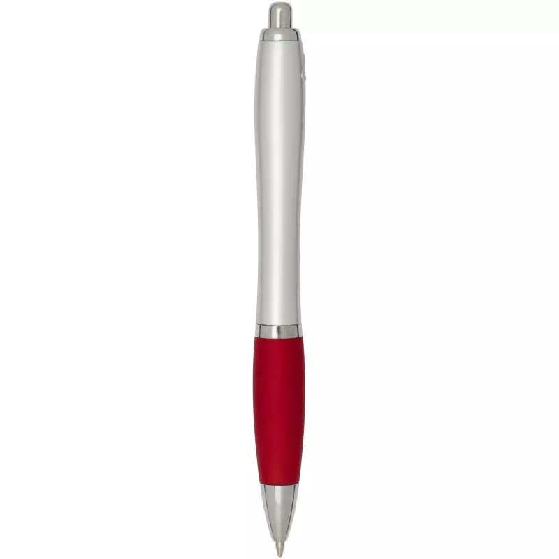 Nash długopis kulkowy z tworzyw sztucznych pochodzących z recyklingu z certyfikatem RCS, ze srebrnym korpusem i kolorowym uch - Czerwony (10644921)