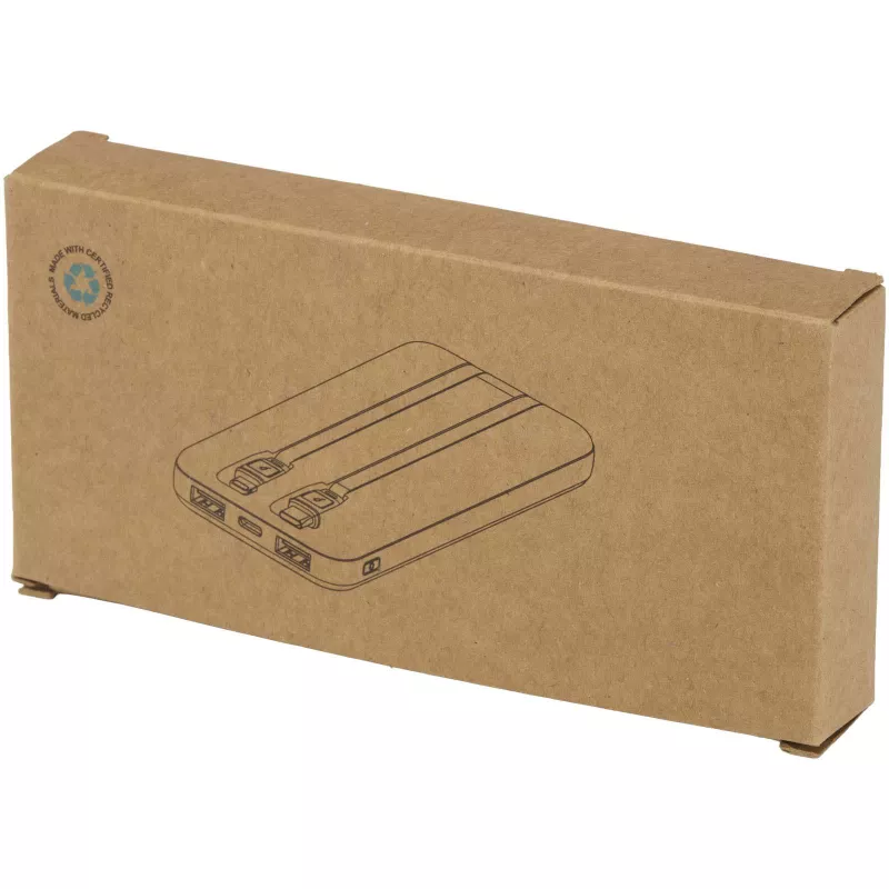 Adhil powerbank o pojemności 10.000 mAh i mocy 10 W z tworzyw sztucznych pochodzących z recyklilngu z 2 wbudowanymi kablami - Czarny (12445990)