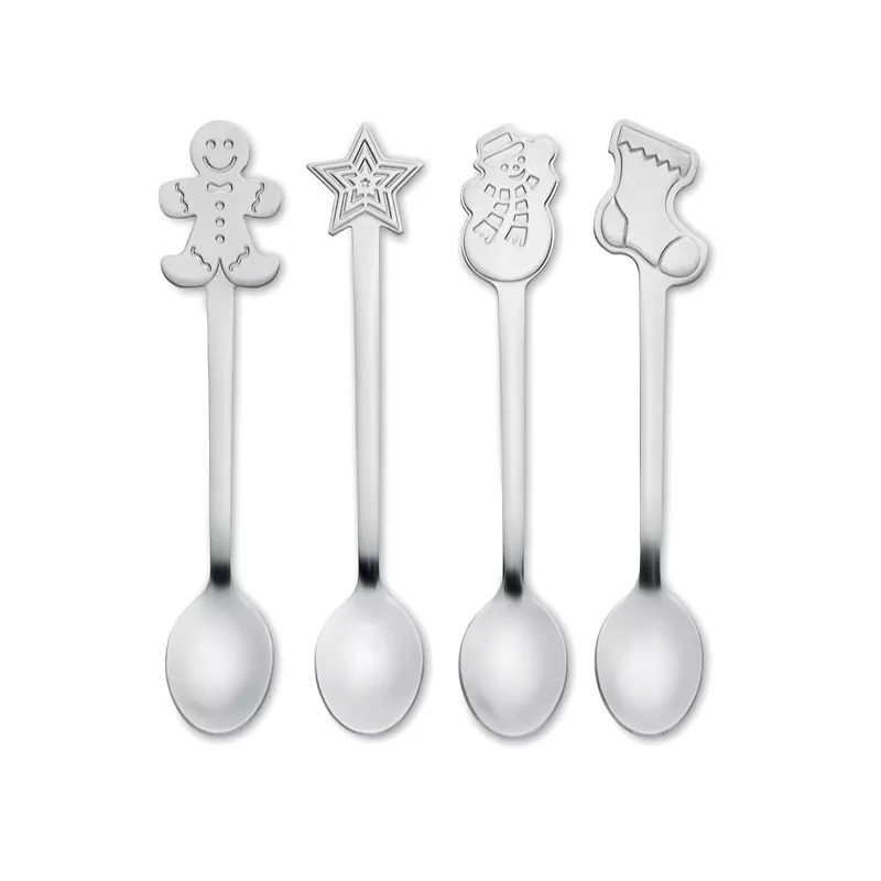 Łyżeczki do herbaty świąteczne 4 szt. CHIP SET - Srebrny Mat (CX1533-16)