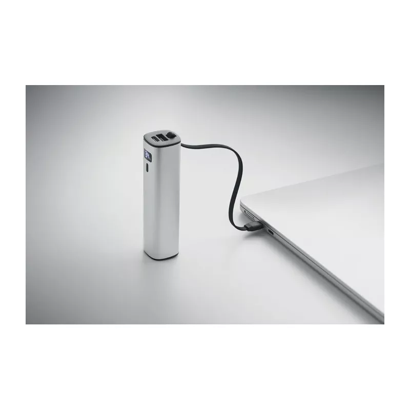 Powerbank aluminiowy 5000 mAh z kablem USB-C POWERTUBE - Srebrny Mat (MO3144-16)