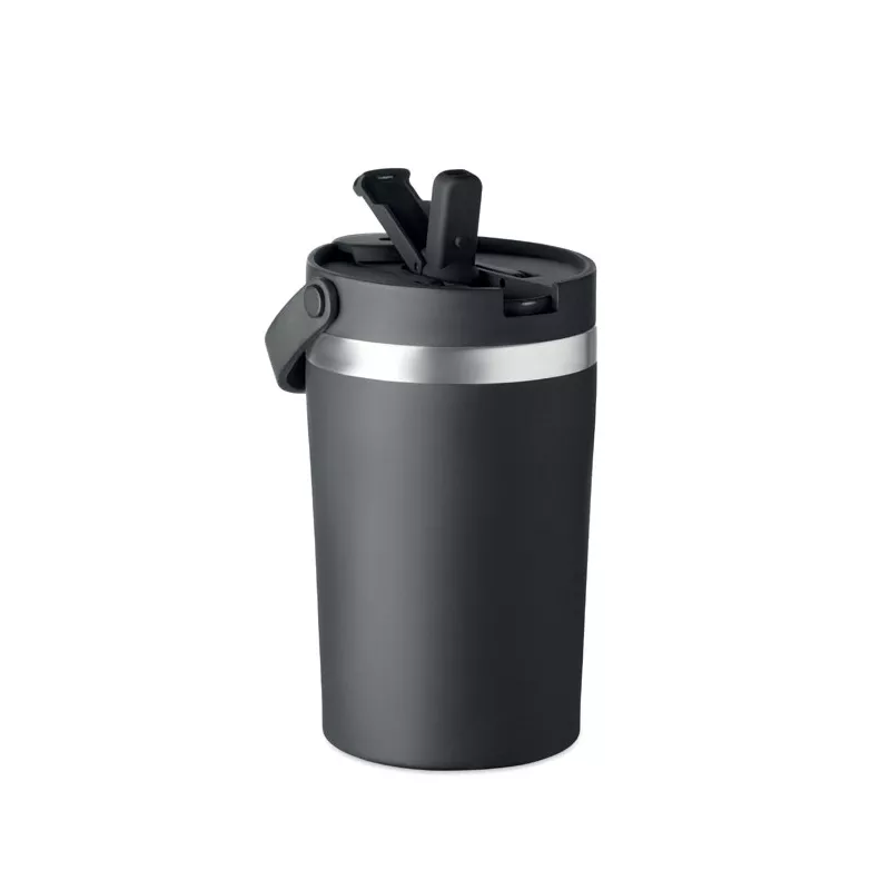 Kubek termiczny ze słomką i paskiem 350 ml COZYCUP - Czarny (MO2922-03)