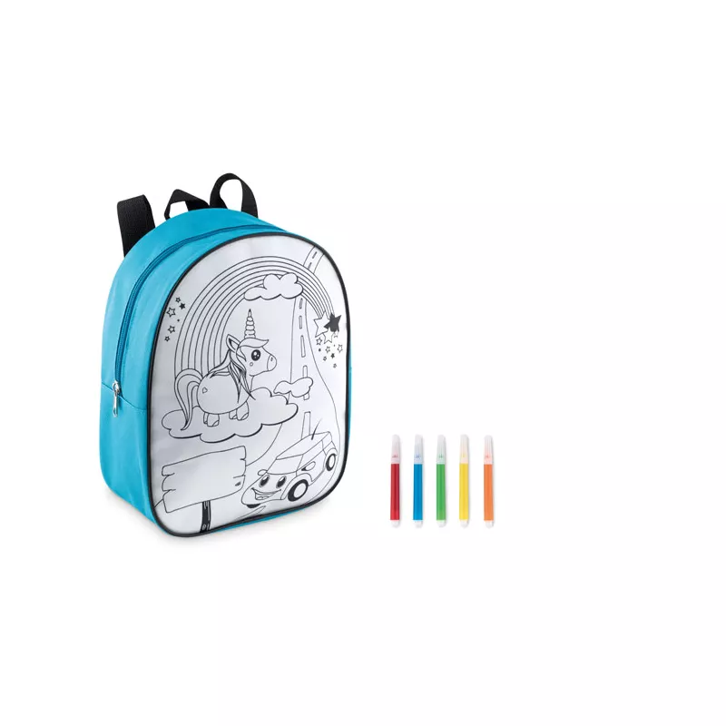 Plecak dziecięcy z mazakami z poliestru BACKSKETCHY - Turkusowy (MO9207-12)