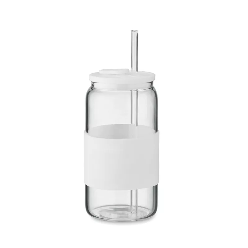 Kubek szklany borokrzemowy ze słomką 550 ml BOROSIP - Bialy (MO2506-06)