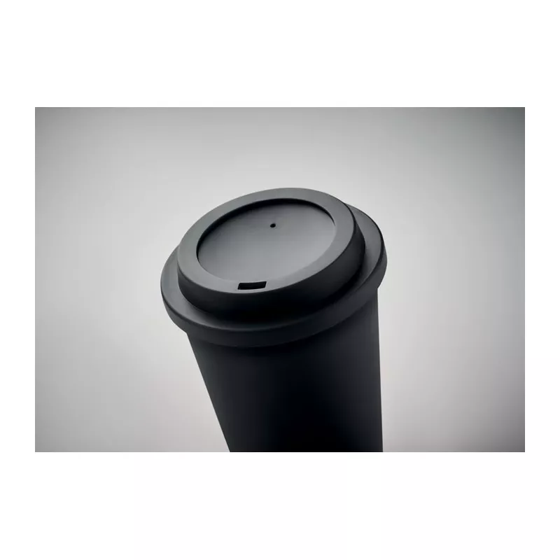 Kubek dwuścienny z PP z ustnikiem 300 ml NOLA - Czarny (MO6582-03)