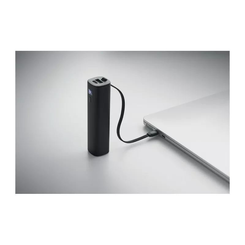 Powerbank aluminiowy 5000 mAh z kablem USB-C POWERTUBE - Czarny (MO3144-03)