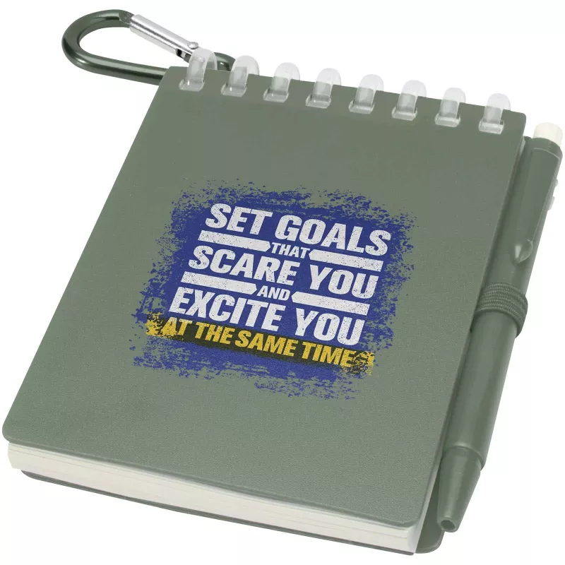 Lig Mini outdoorowy zestaw z notatnikiem w miękkiej okładce z tworzyw sztucznych pochodzących z recyklingu i długopisem (niebieski tusz) - Zielony melanż (10705162)