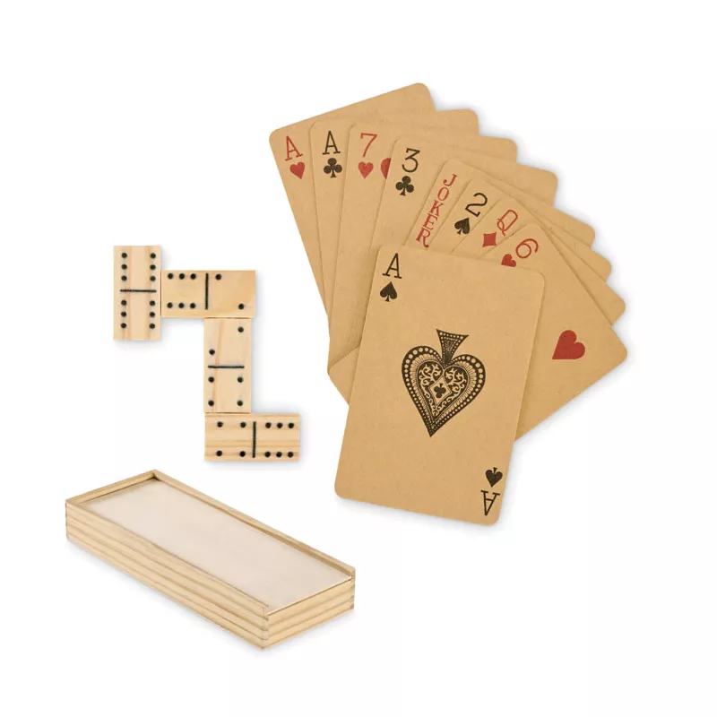 Zestaw domino i karty do gry w pudełku DOMI&CARDS - Drewna (MO2669-40)