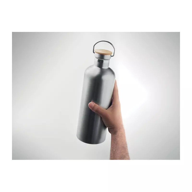 Termos dwuścienny z bambusem 1500 ml HELSINKI EXTRA - Srebrny Mat (MO6676-16)