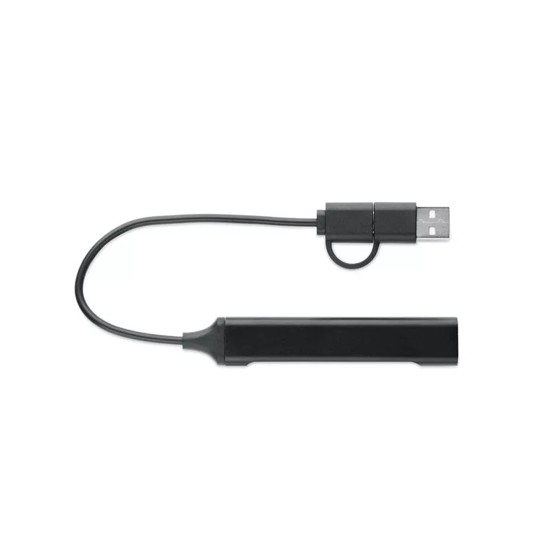 Hub USB 4-portowy z aluminium z recyklingu CURRENT - Czarny (MO2294-03)