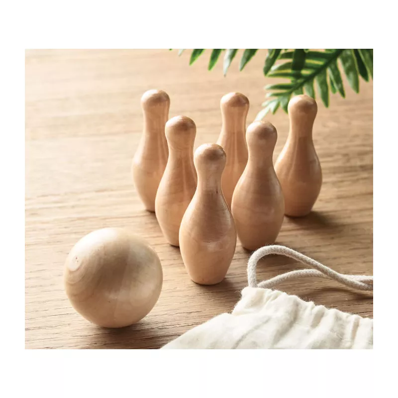 Mini kręgle z drewna sosnowego w woreczku BOLITO - Drewna (MO2434-40)