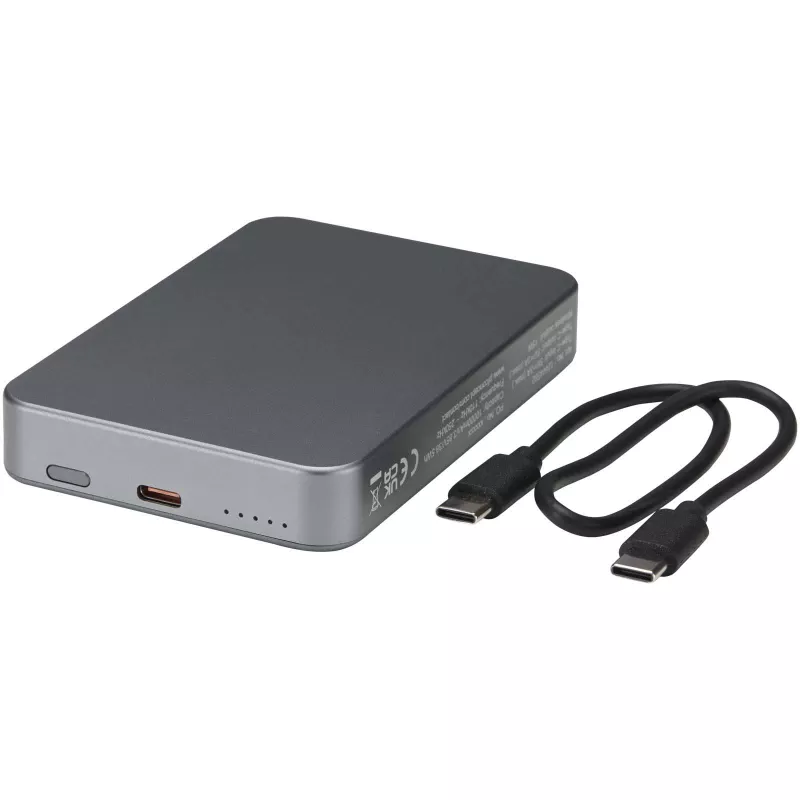 Powerbank Avis 10 000 mAh z recyklingowanego aluminium, z wbudowanym magnesem  - Gun metal (12444582)