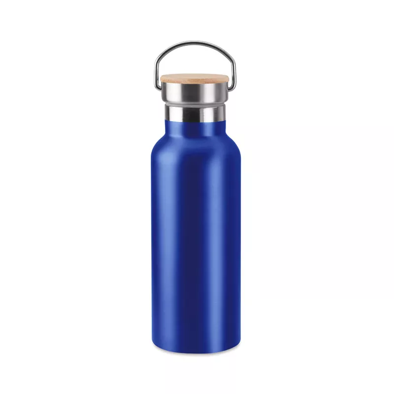 Termos dwuścienny z bambusową pokrywką 500 ml HELSINKI - Niebieski (MO9431-04)