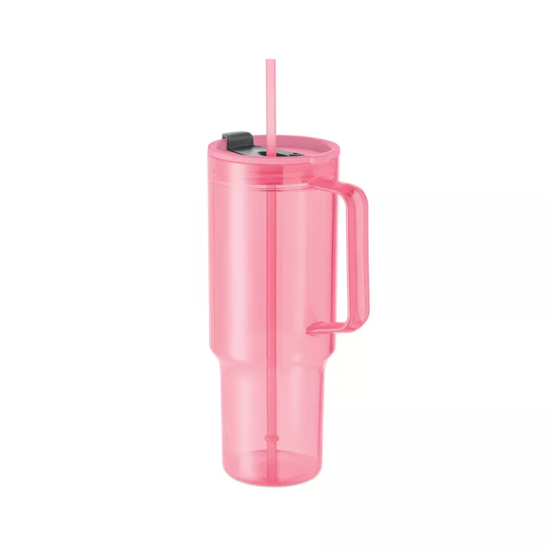 Kubek z RPET ze słomką 1200 ml MUGORA - Przezroczysty Rózowy (MO2964-31)