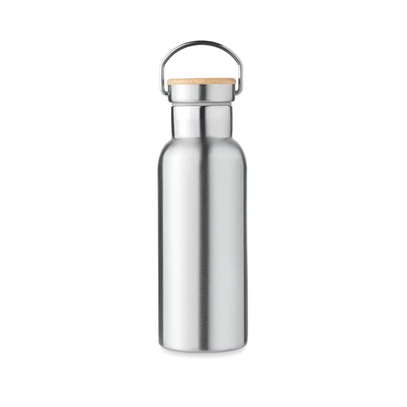 Termos dwuścienny z bambusową pokrywką 500 ml HELSINKI - Srebrny Mat (MO9431-16)