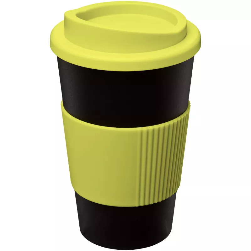 Kubek termiczny z serii Americano® o pojemności 350 ml z uchwytem - Czarny-Limonka (21000204)