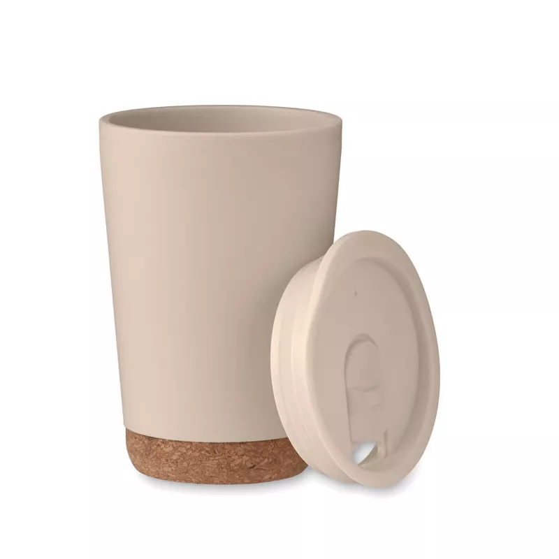 Kubek dwuścienny z korkową podstawą 300 ml CO - Bezowy (MO2446-13)