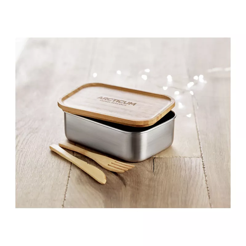 Lunchbox stalowy z bambusową pokrywką 600 ml SAVANNA - Drewna (MO9967-40)