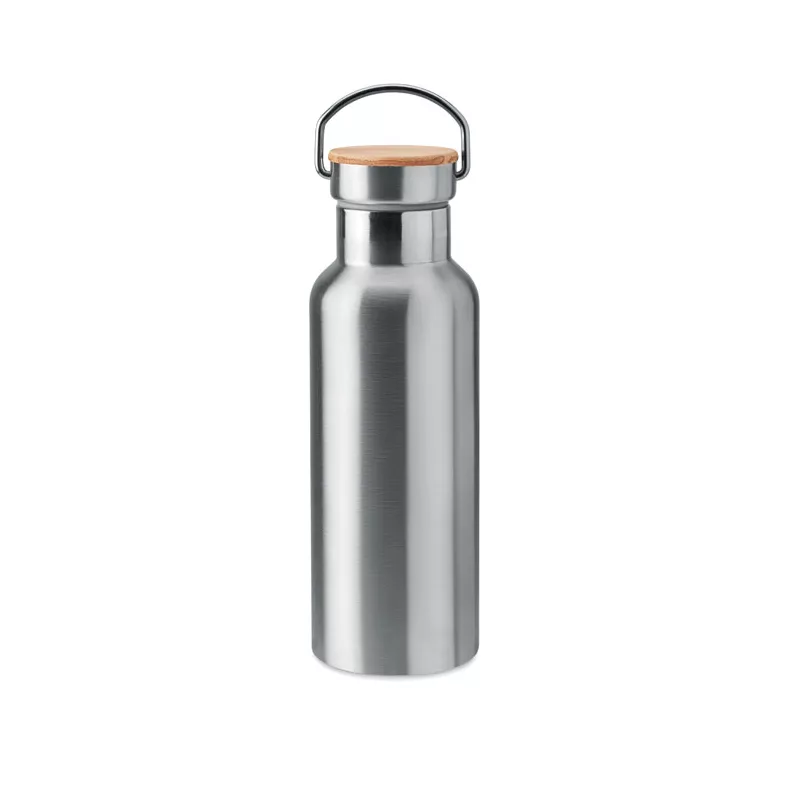 Termos dwuścienny z bambusową pokrywką 500 ml HELSINKI - Srebrny Mat (MO9431-16)