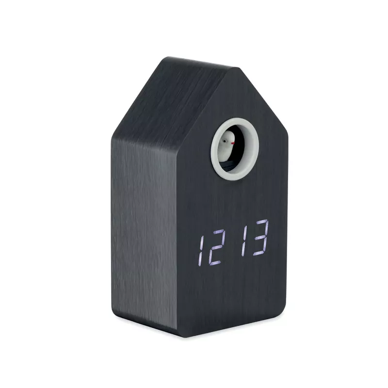 Zegar z kukułką z MDF z budzikiem CUCKOO BIRD - Czarny (MO2731-03)