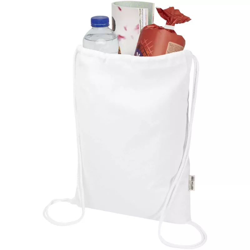 Oregon Blend torba ściągana sznurkiem z materiału materiału z recyklingu, 140 g/m², 5 l, posiadająca certyfikat GRS - Biały (12076101)