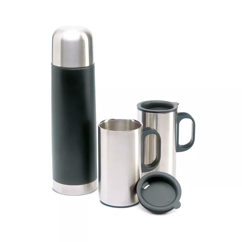 Termos stalowy 500 ml z 2 kubkami ISOSET - Czarny (KC2694-03)