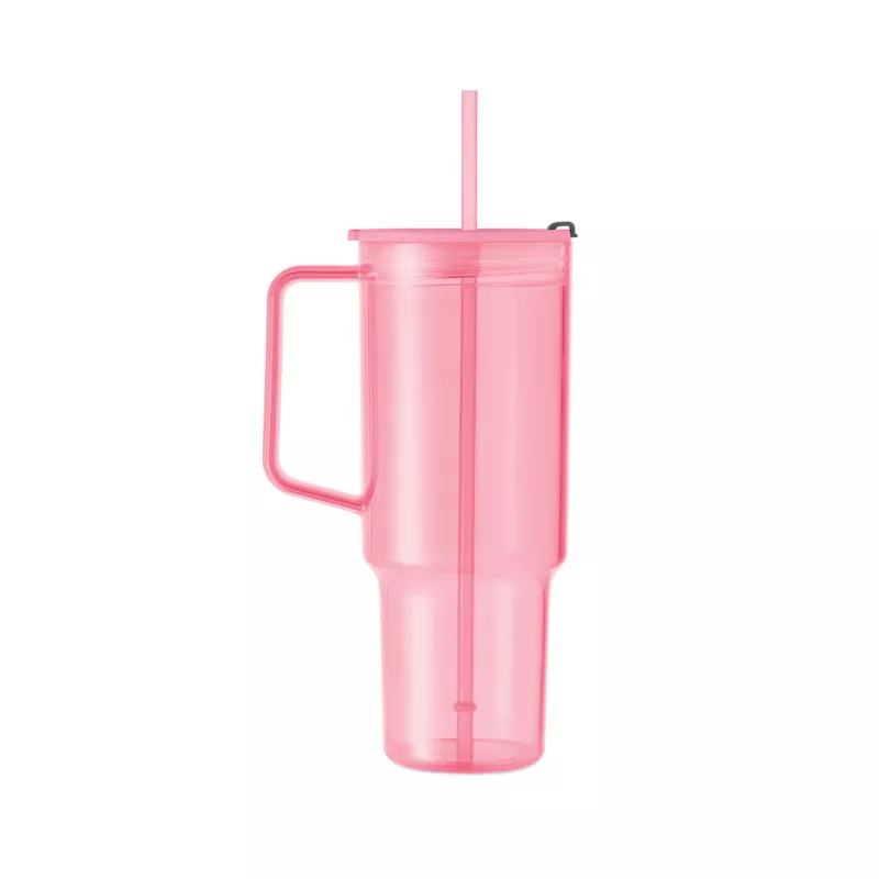 Kubek z RPET ze słomką 1200 ml MUGORA - Przezroczysty Rózowy (MO2964-31)