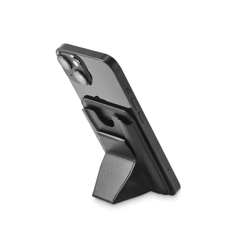 Etui na telefon magnetyczne z podstawką z PU LEAMAG - Czarny (MO2654-03)