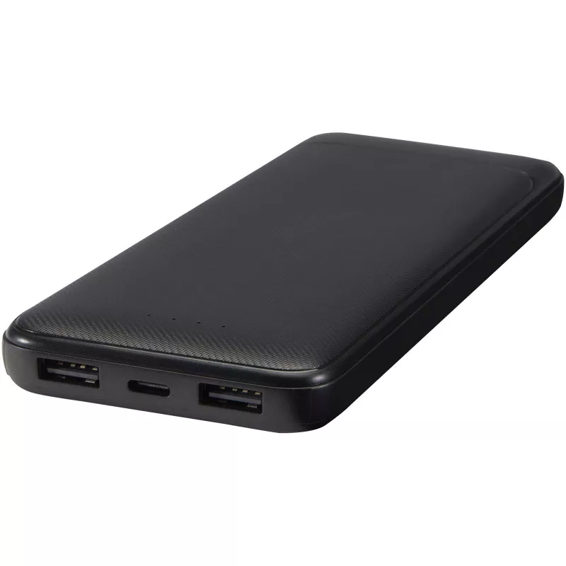 Adhil powerbank o pojemności 10.000 mAh i mocy 10 W z tworzyw sztucznych pochodzących z recyklilngu z 2 wbudowanymi kablami - Czarny (12445990)