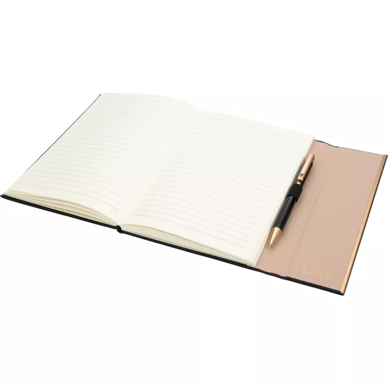 Notatnik A5 ze skóry z recyklingu, w linie z długopisem metalowym CrisMa MAGGIE - czarny (2476303)