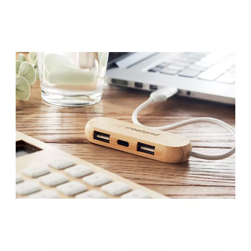 Hub USB-C 3-portowy w bambusowej obudowie VINA C - Drewna (MO6848-40)