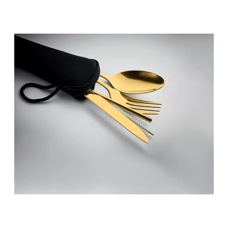 Sztućce stalowe ze słomką w etui 5 SERVICE - Matowy Zloty (MO6149-98)