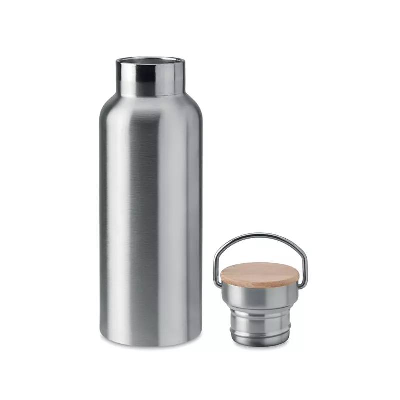 Termos dwuścienny z bambusową pokrywką 500 ml HELSINKI - Srebrny Mat (MO9431-16)